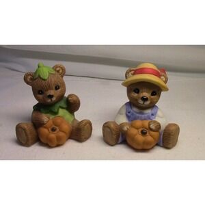 Set of 2 Vtg Homco Halloween/Fall Bears Porcelain Figurines Trick-or-Treat 2"